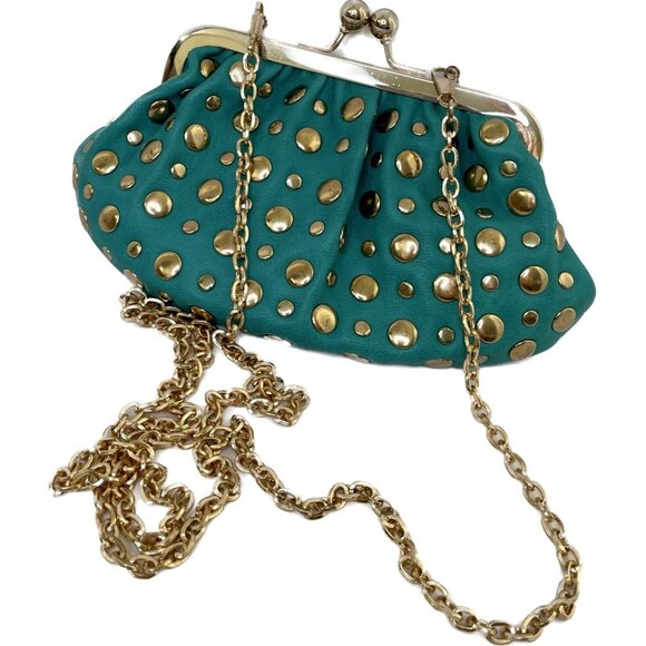 Urban Handbags - Urban expressions pu leather mini purse chain studded greeen gold